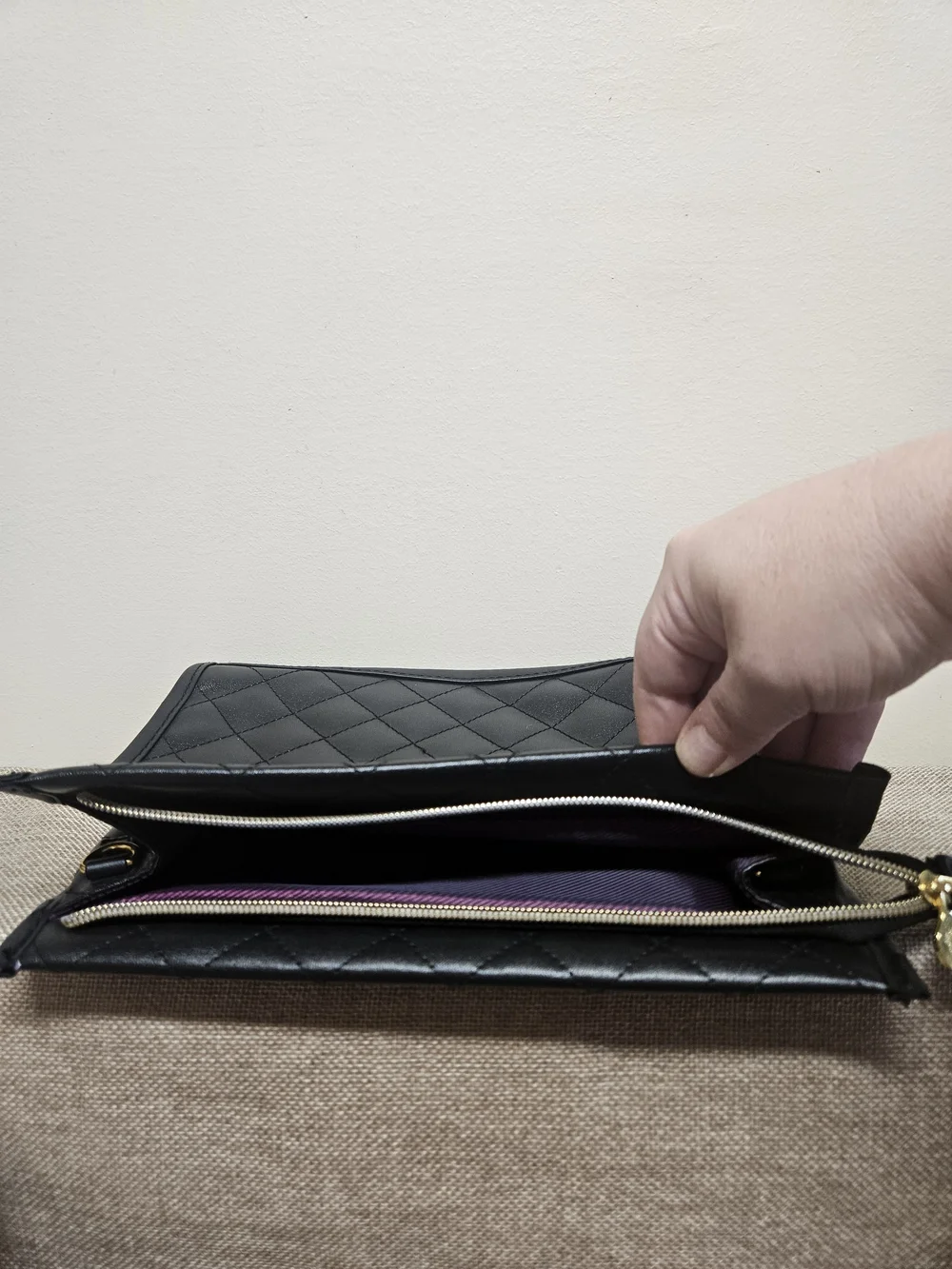 Younique Quilted Black Cosmetic Bag with Gold Plaque
